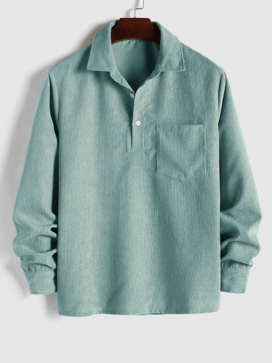 Half Button Corduroy Long Sleeves Shirt