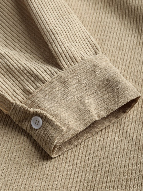 Half Button Corduroy Long Sleeves Shirt