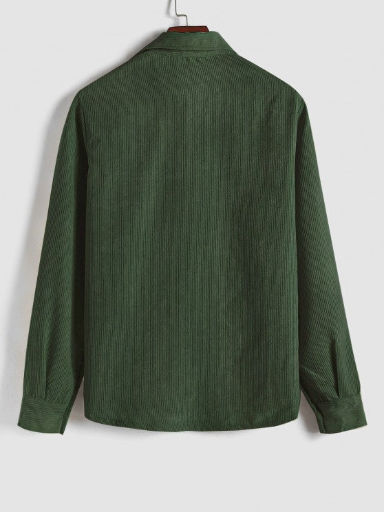 Half Button Corduroy Long Sleeves Shirt