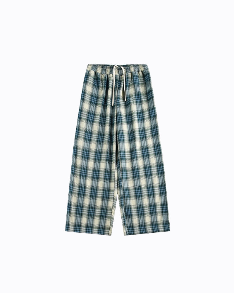 Relaxed plaid pajama pants with drawstring
