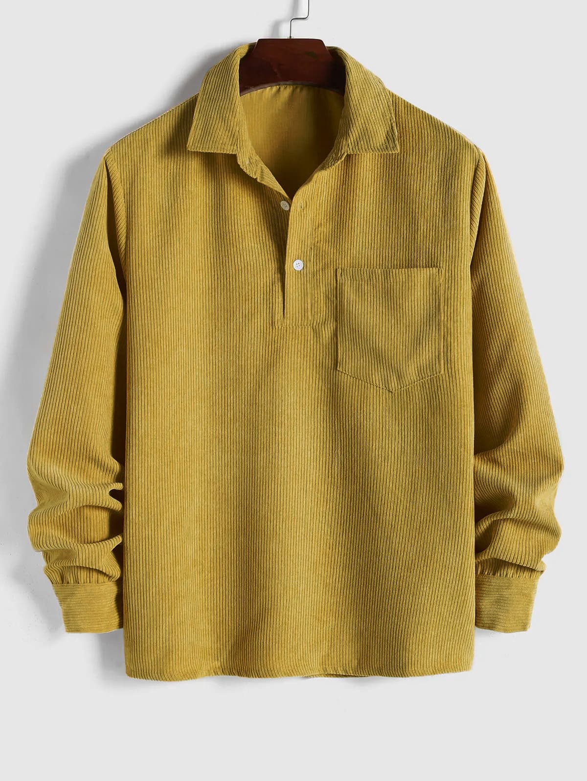 Half Button Corduroy Long Sleeves Shirt