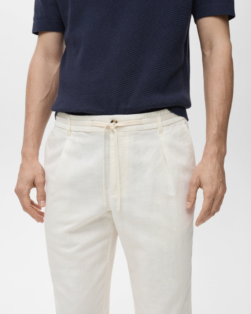 Linen and Cotton Blend Drawstring Pants - Oat