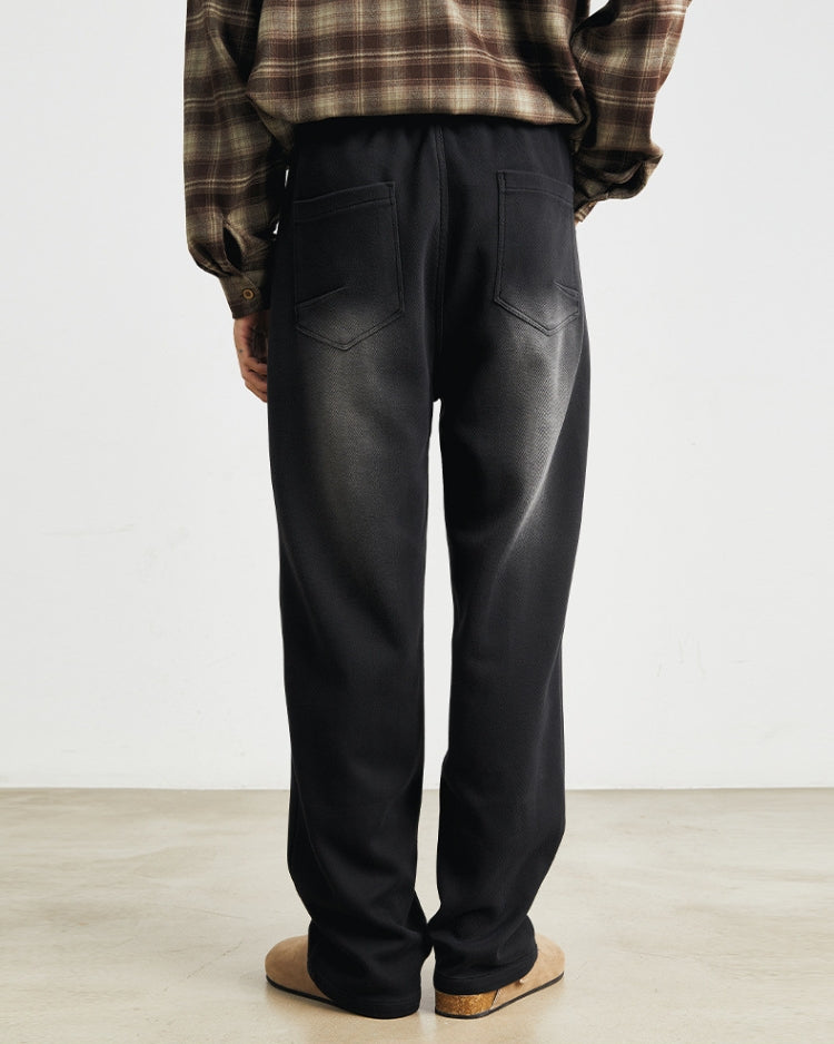 Soft Feel Black Washed Pants with Waistband and Drawstrings
