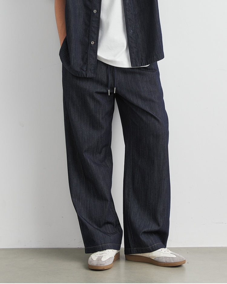 Dark Indigo Relaxed Fit Drawstring Waist Jeans