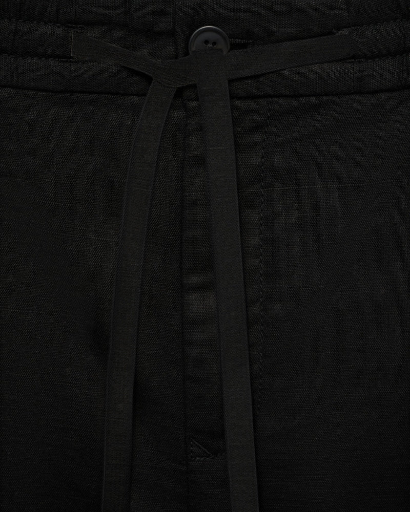 Linen and Cotton Blend Lace-Up Pants - Black