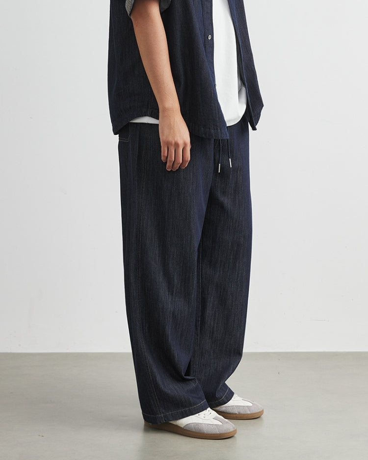 Dark Indigo Relaxed Fit Drawstring Waist Jeans