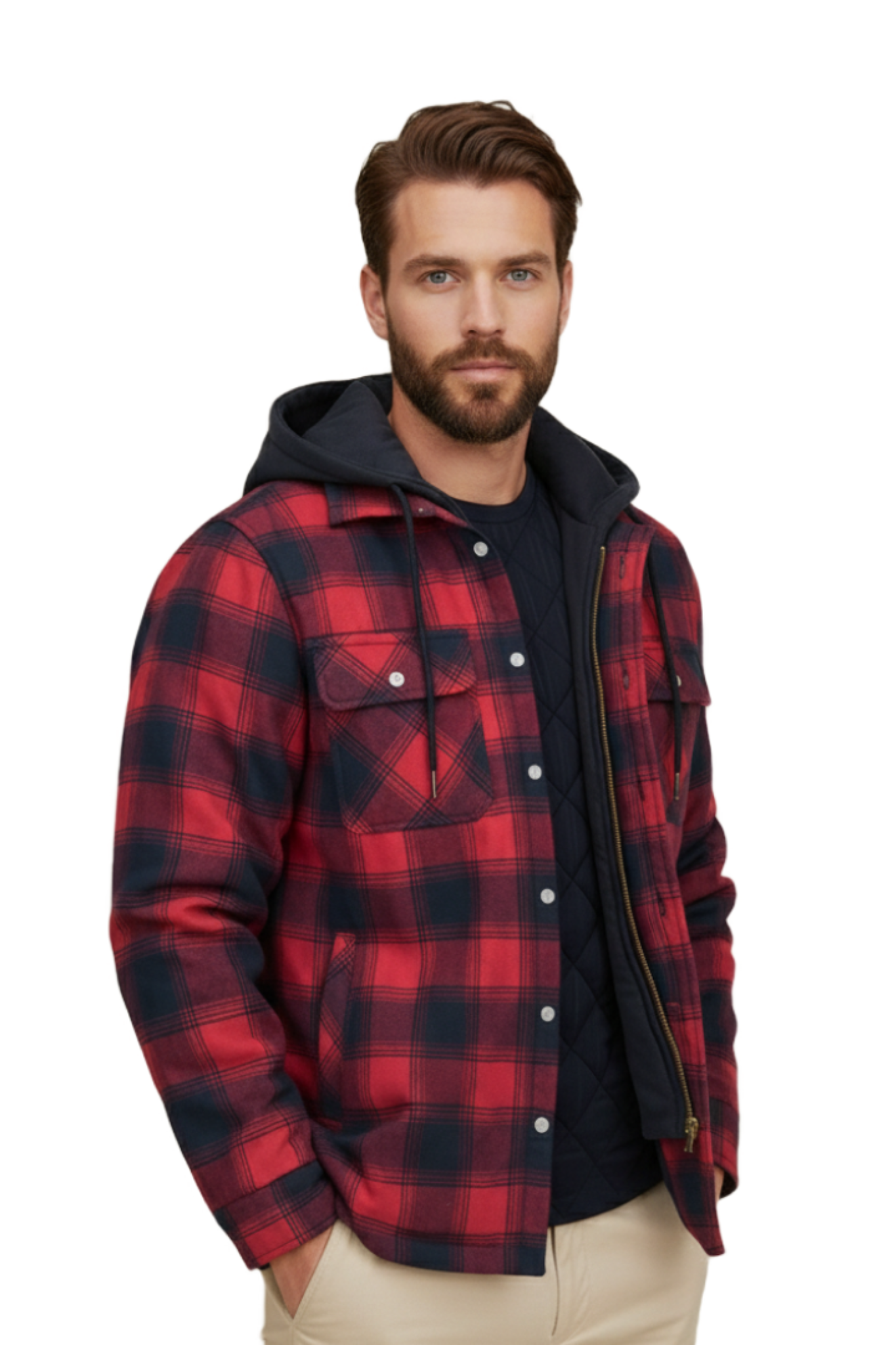 Quilted Hooded Flannel Shirt Jacket