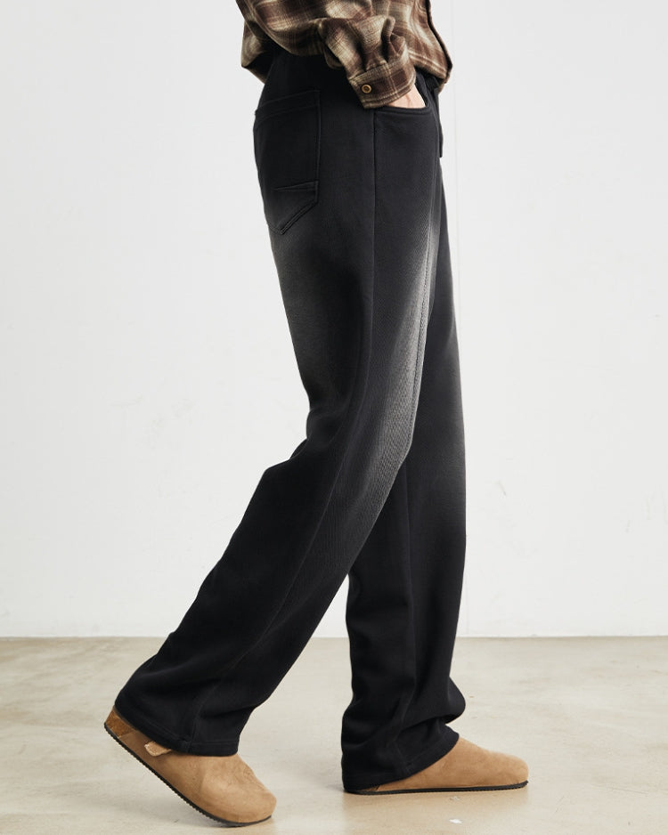 Soft Feel Black Washed Pants with Waistband and Drawstrings