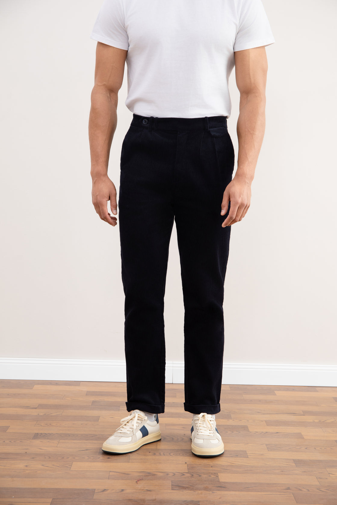 Straight Leg Corduroy Pants Navy Blue