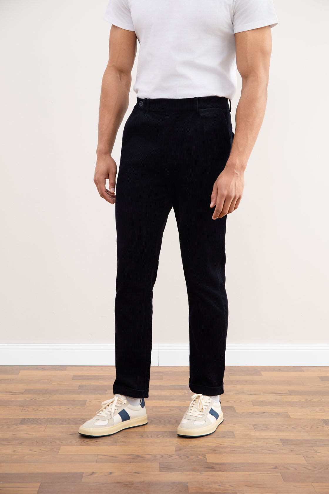 Straight Leg Corduroy Pants Navy Blue