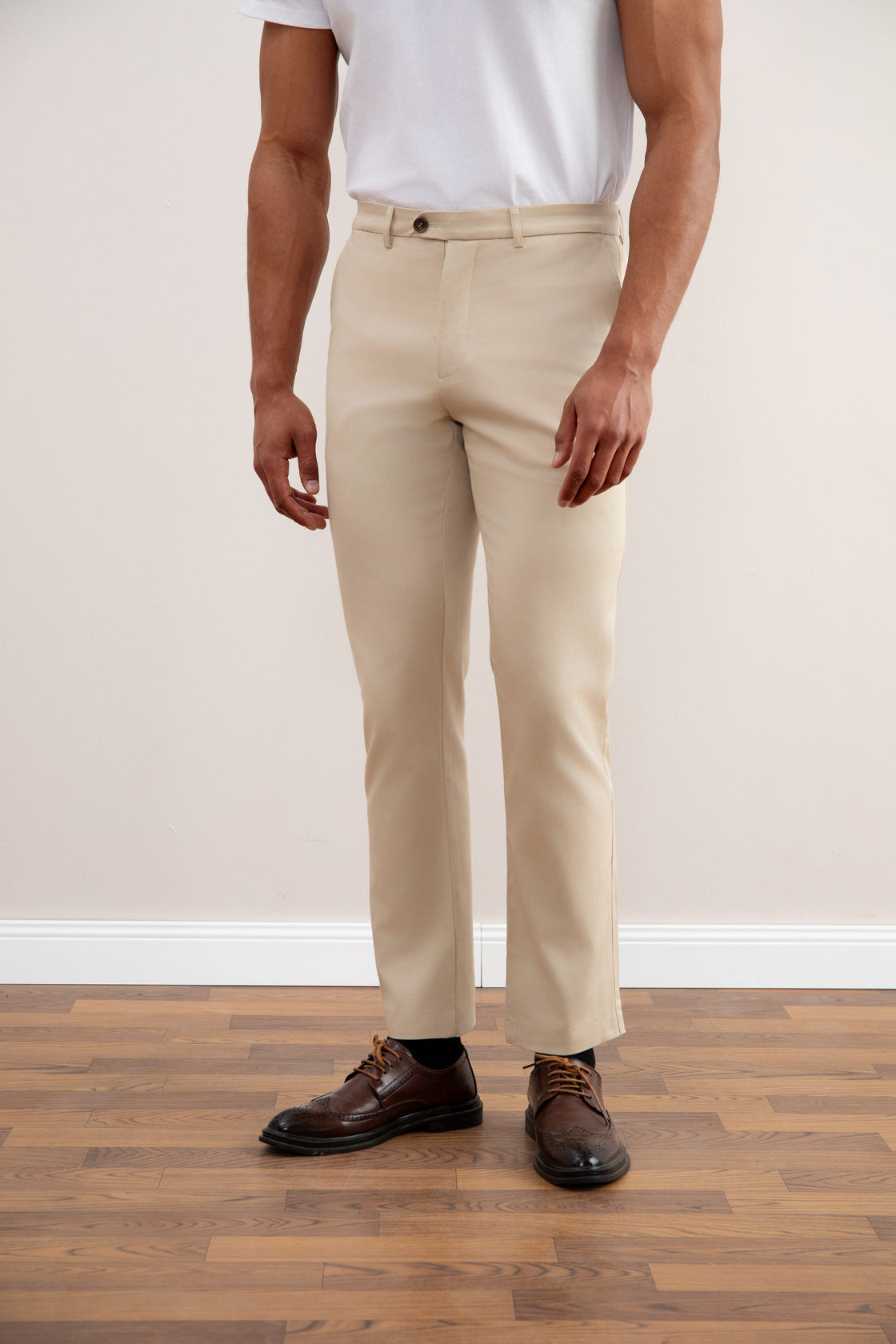 Beige Stretch Chino Pants Straight-Fit
