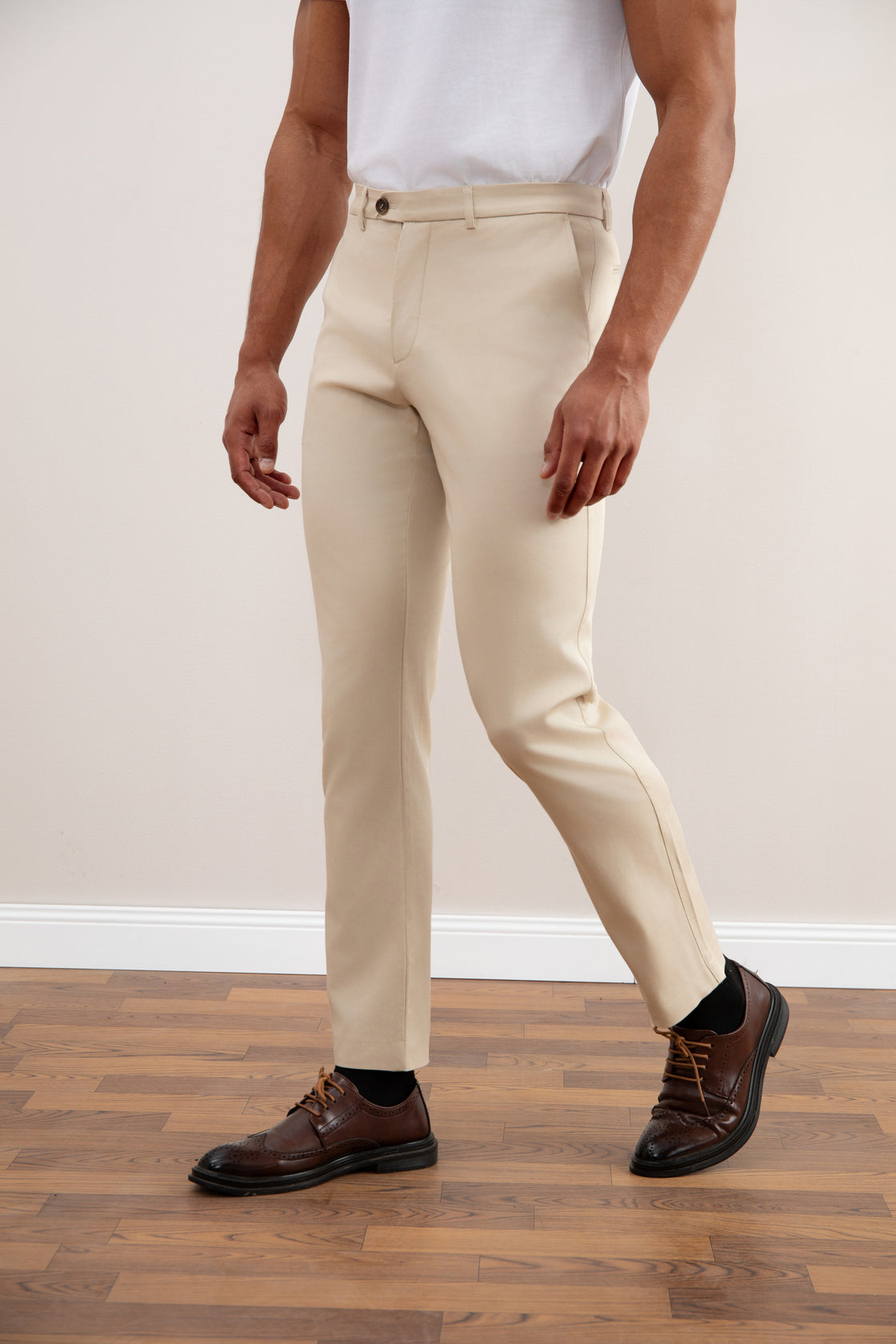 Beige Stretch Chino Pants Straight-Fit