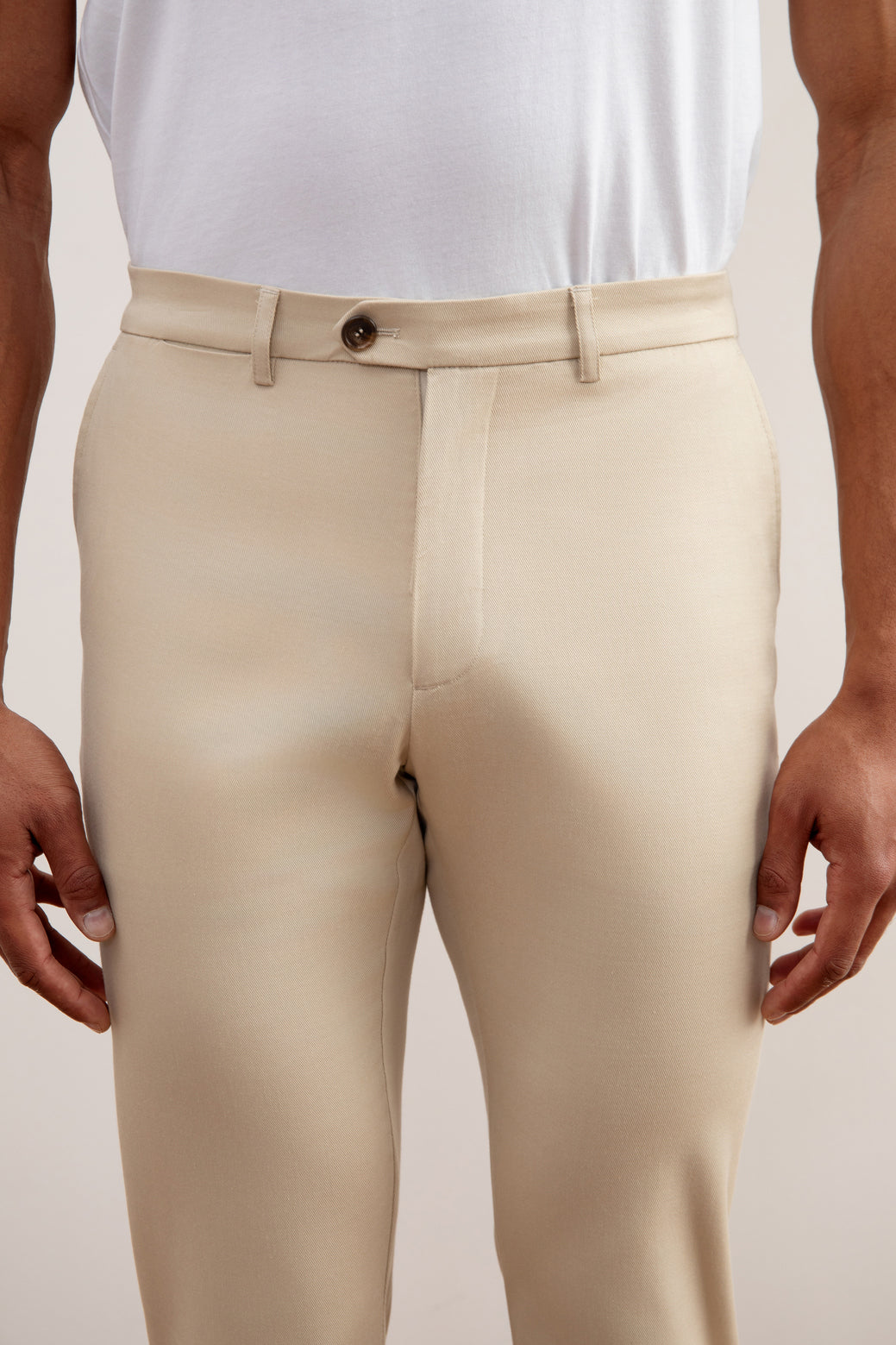 Beige Stretch Chino Pants Straight-Fit