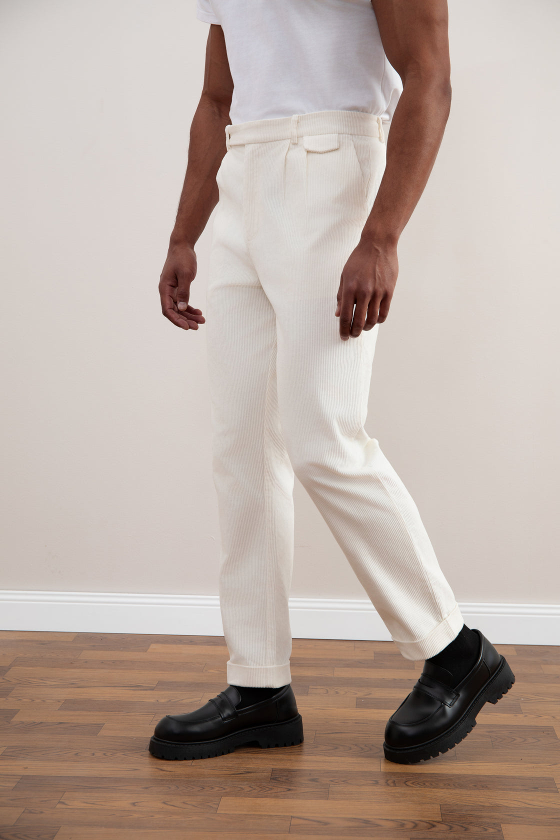 Light Beige Corduroy Straight Pants