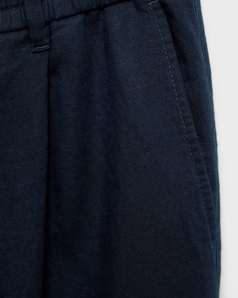 Lace-Up Pants in Cotton and Linen Blend - Navy Blue