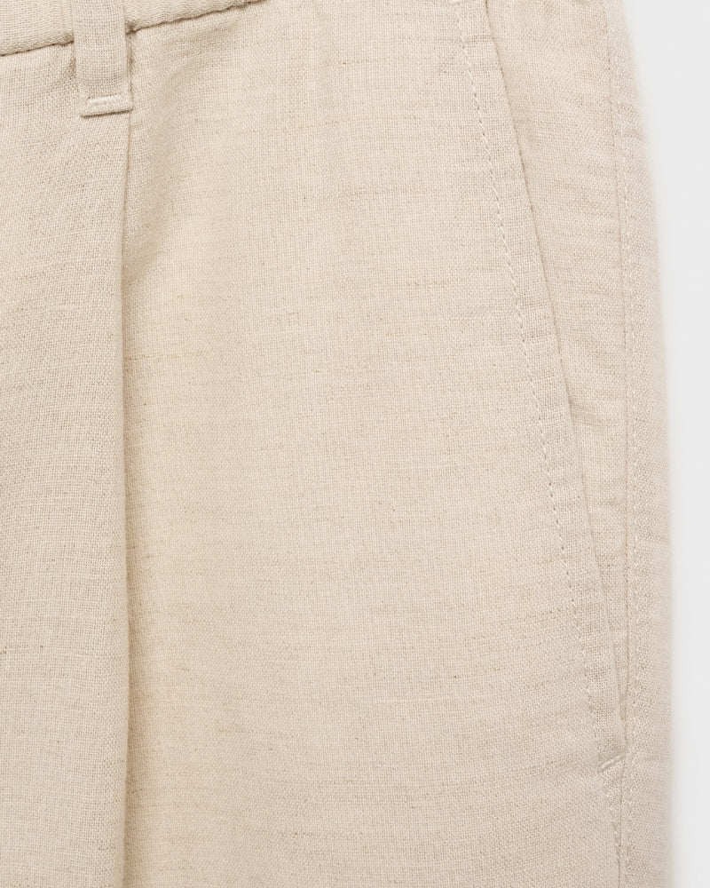 Cotton and Linen Blend Drawstring Pants - Beige