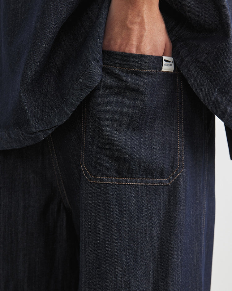 Dark Indigo Relaxed Fit Drawstring Waist Jeans