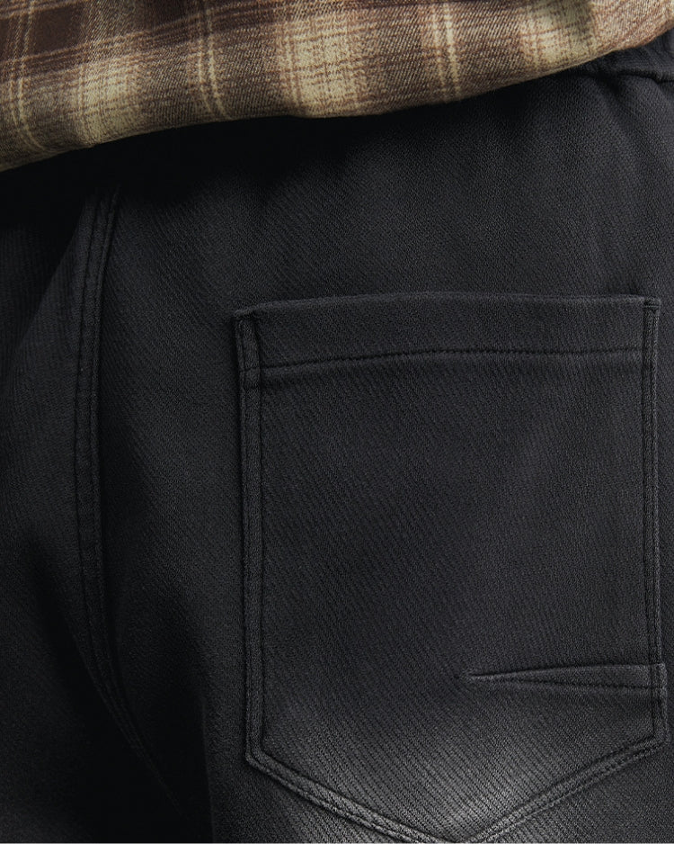 Soft Feel Black Washed Pants with Waistband and Drawstrings