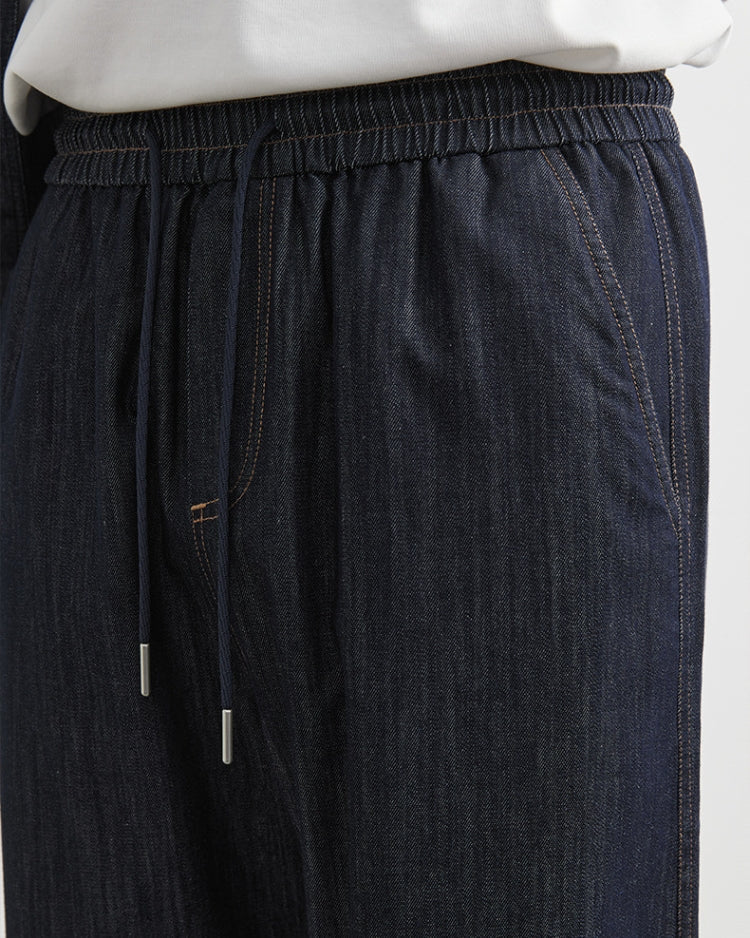 Dark Indigo Relaxed Fit Drawstring Waist Jeans