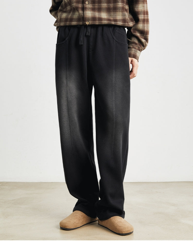 Soft Feel Black Washed Pants with Waistband and Drawstrings