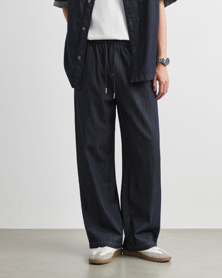 Dark Indigo Relaxed Fit Drawstring Waist Jeans