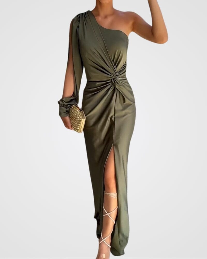 Draped One-Shoulder Satin Dress