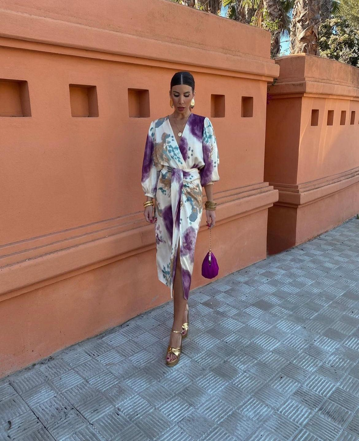 Draped Satin Midi Dress