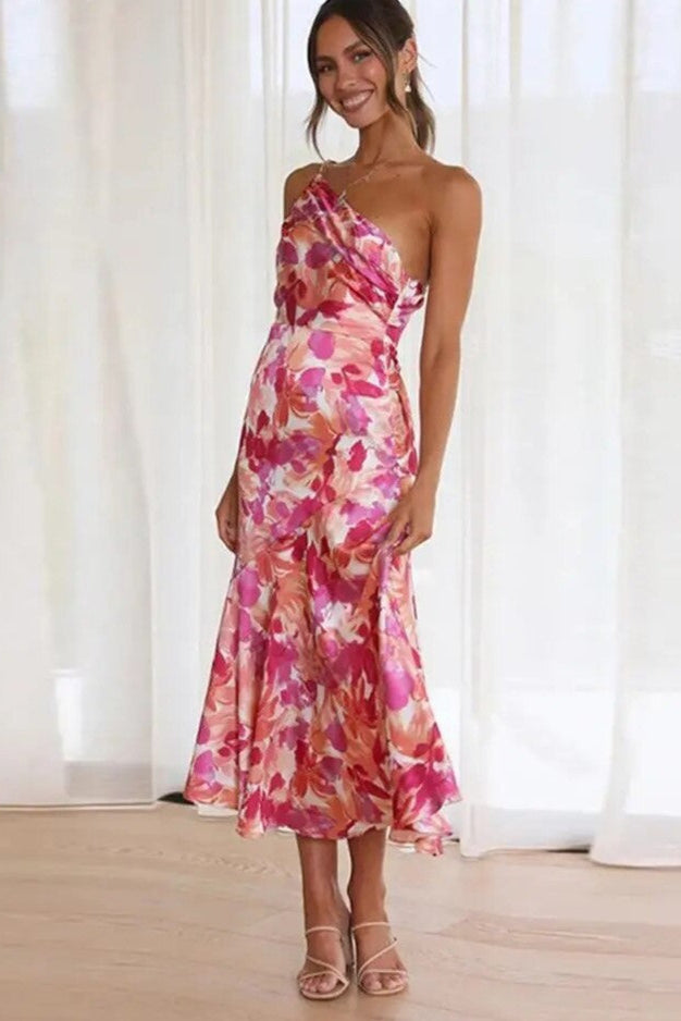 Floral One-Shoulder Midi Dress