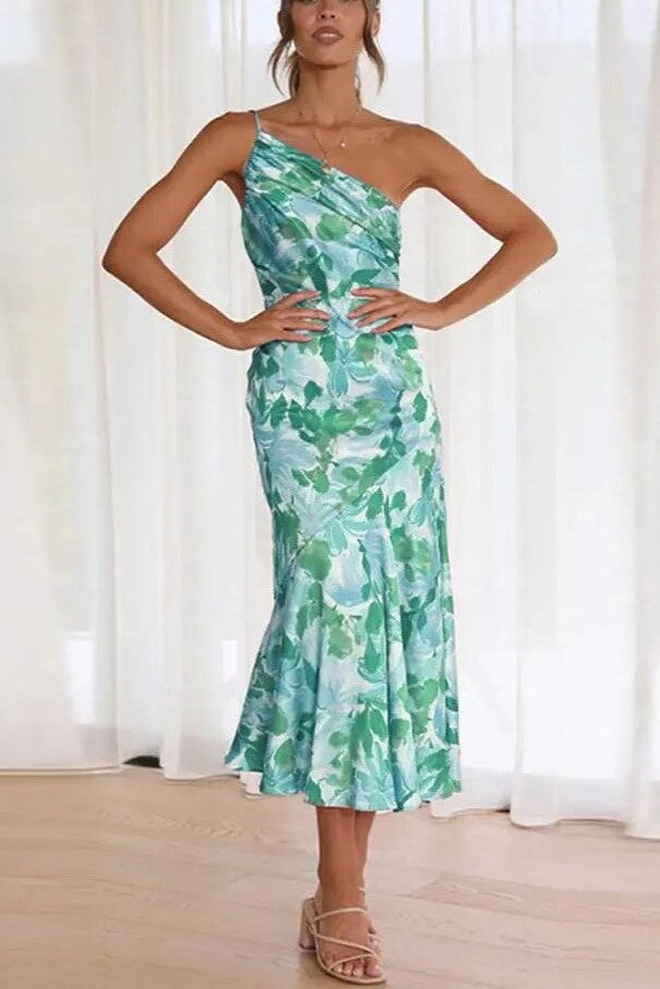 Floral One-Shoulder Midi Dress