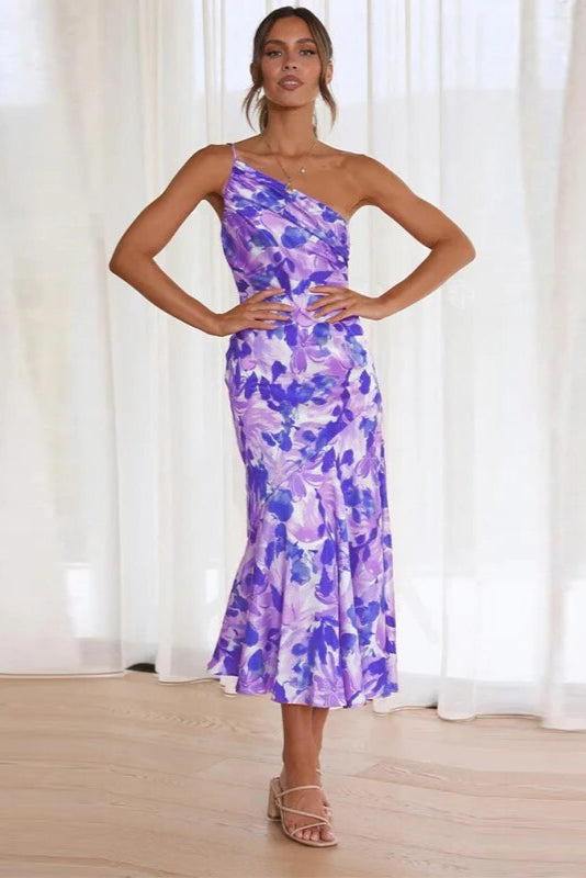 Floral One-Shoulder Midi Dress