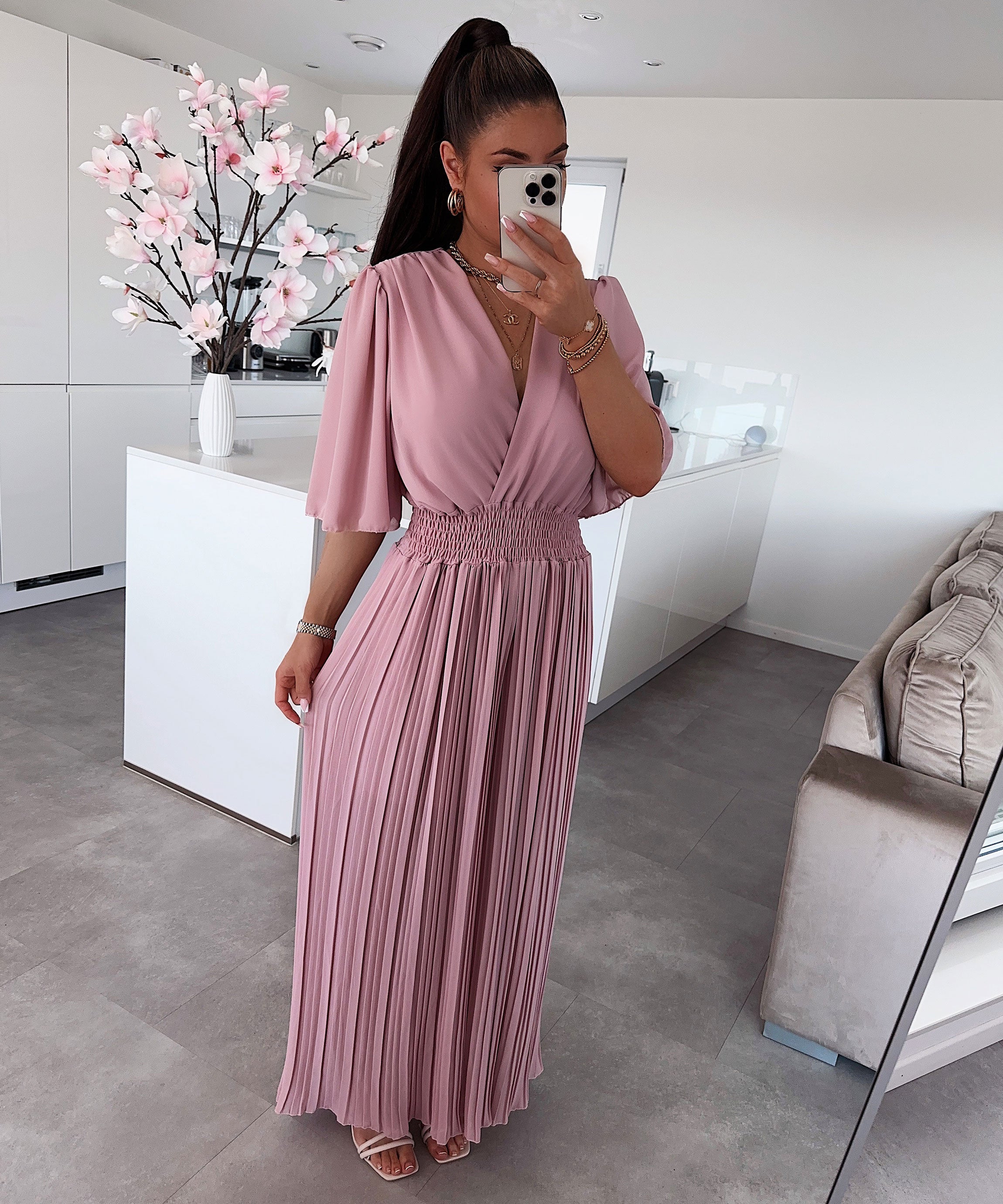 Flowy Long Jumpsuit with Crossover Neckline