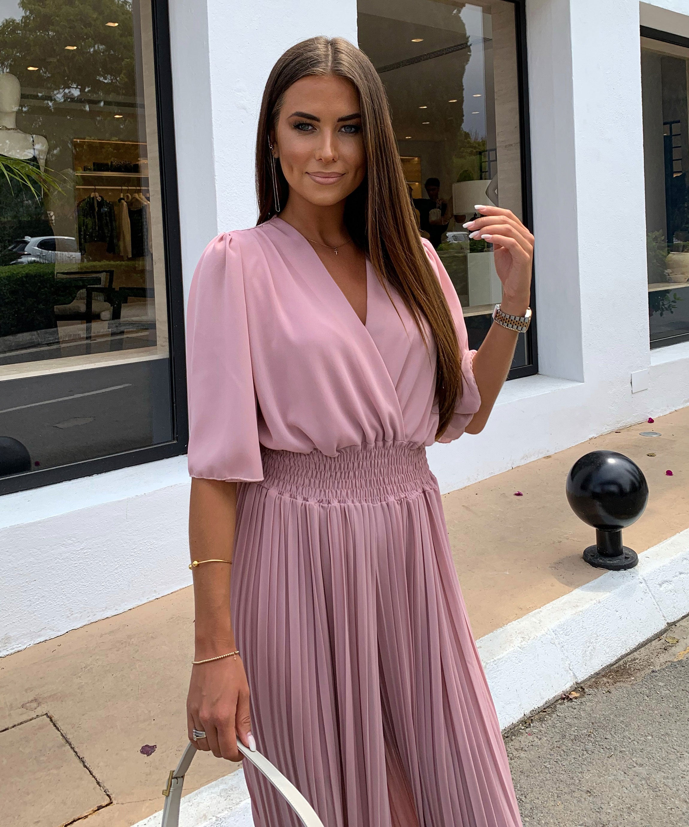 Flowy Long Jumpsuit with Crossover Neckline