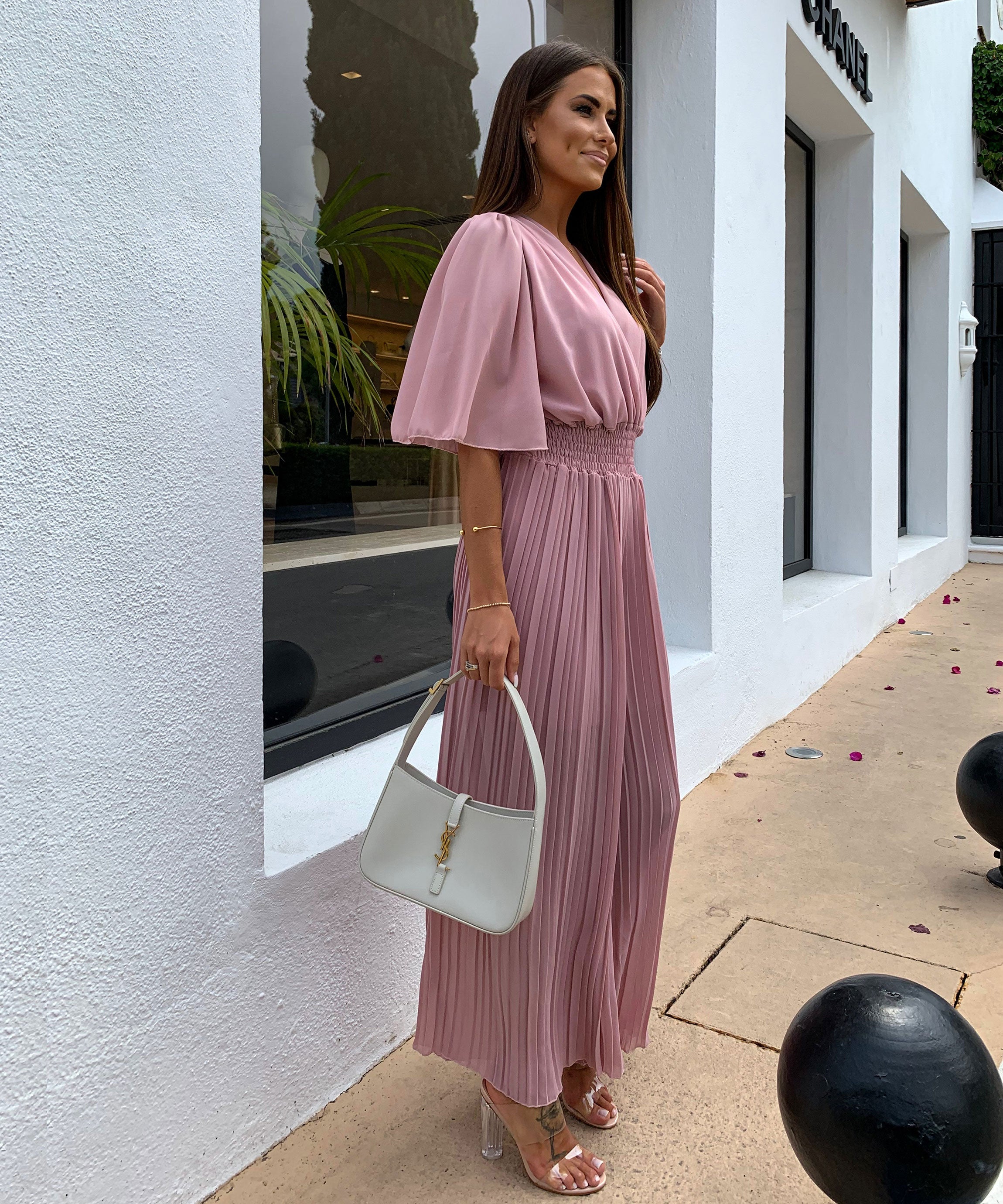 Flowy Long Jumpsuit with Crossover Neckline