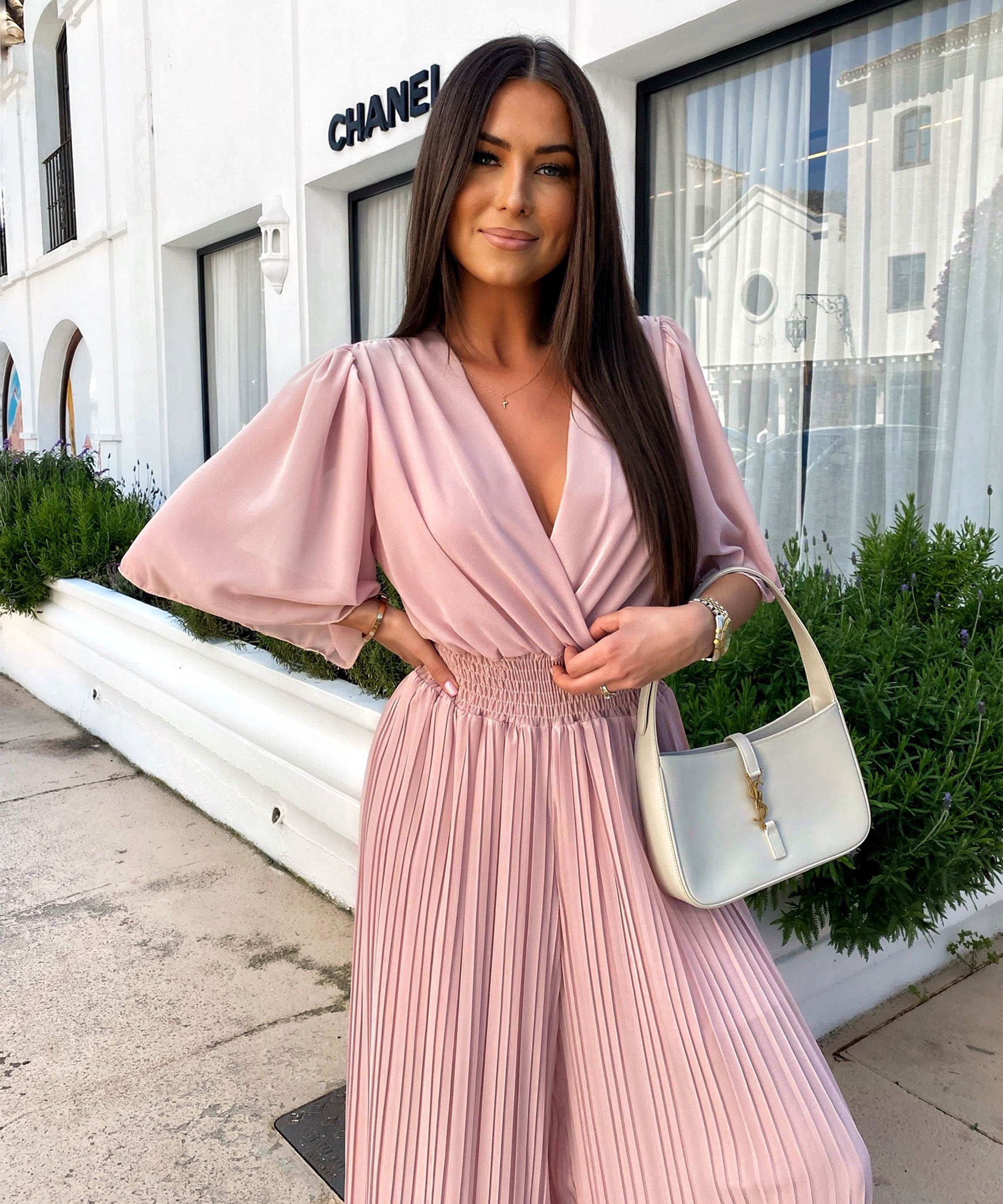 Flowy Long Jumpsuit with Crossover Neckline