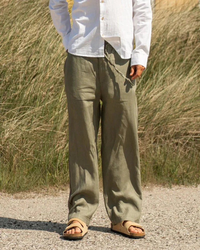 Wide linen pants in olive color
