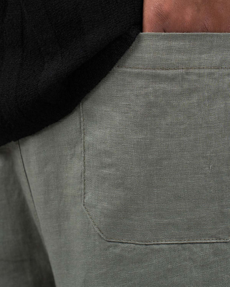 Wide linen pants in olive color