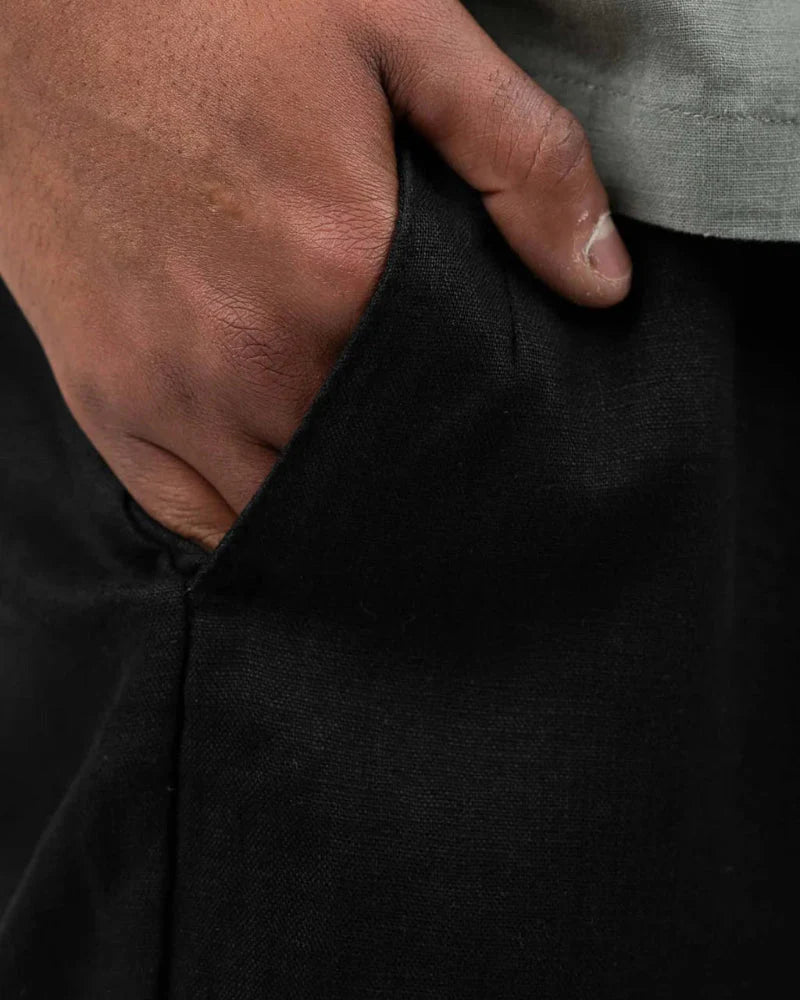 Black Wide-Leg Linen Pants