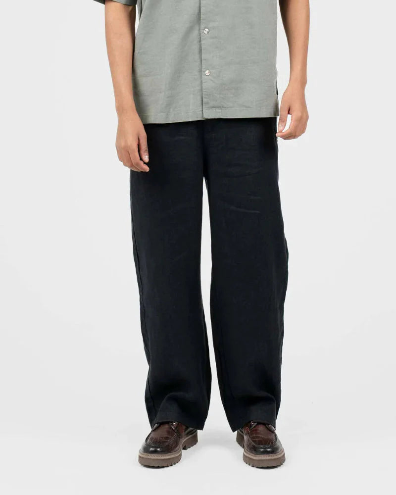 Black Wide-Leg Linen Pants