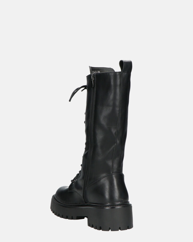 JULIANA - Black Lace-Up Ankle Boots With Side Zip