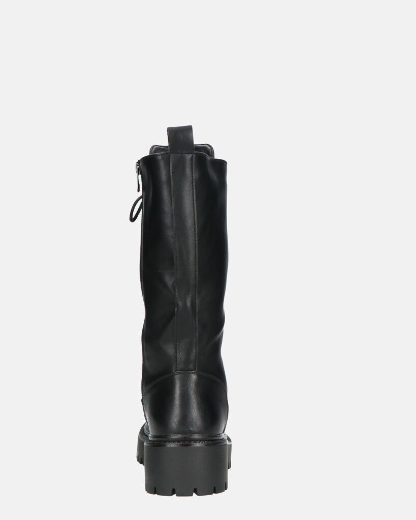 JULIANA - Black Lace-Up Ankle Boots With Side Zip