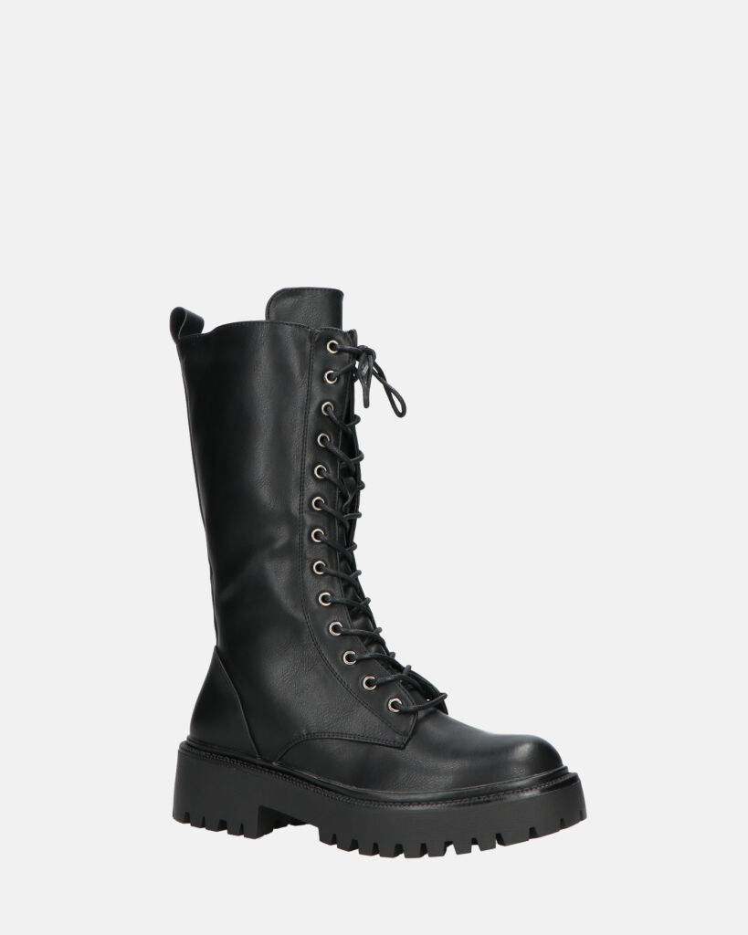 JULIANA - Black Lace-Up Ankle Boots With Side Zip