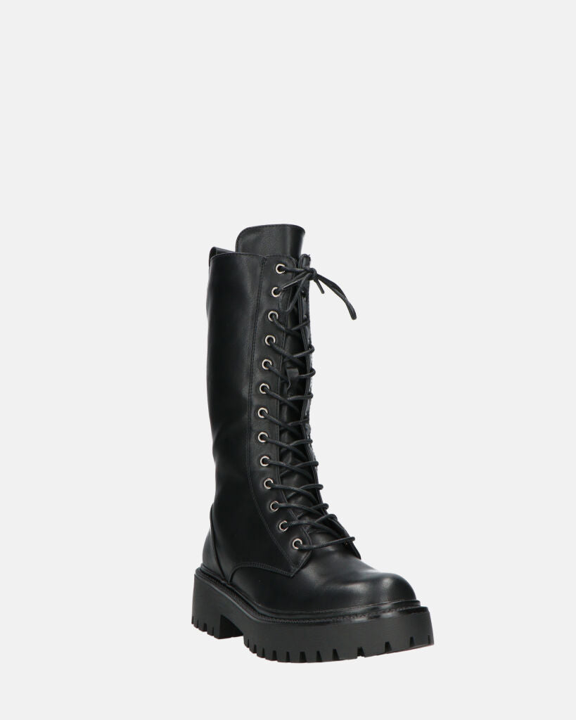 JULIANA - Black Lace-Up Ankle Boots With Side Zip