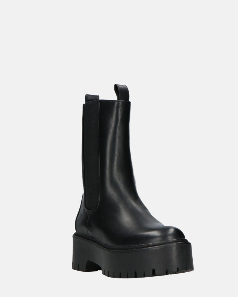 JUNY - Black Platform Ankle Boots With Elastic Band
