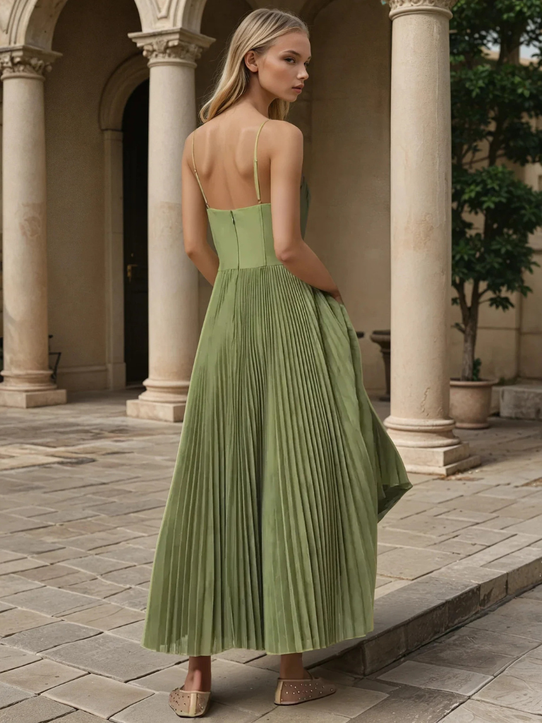 Bustier Pleated Tulle Fit & Flare Midi Dress