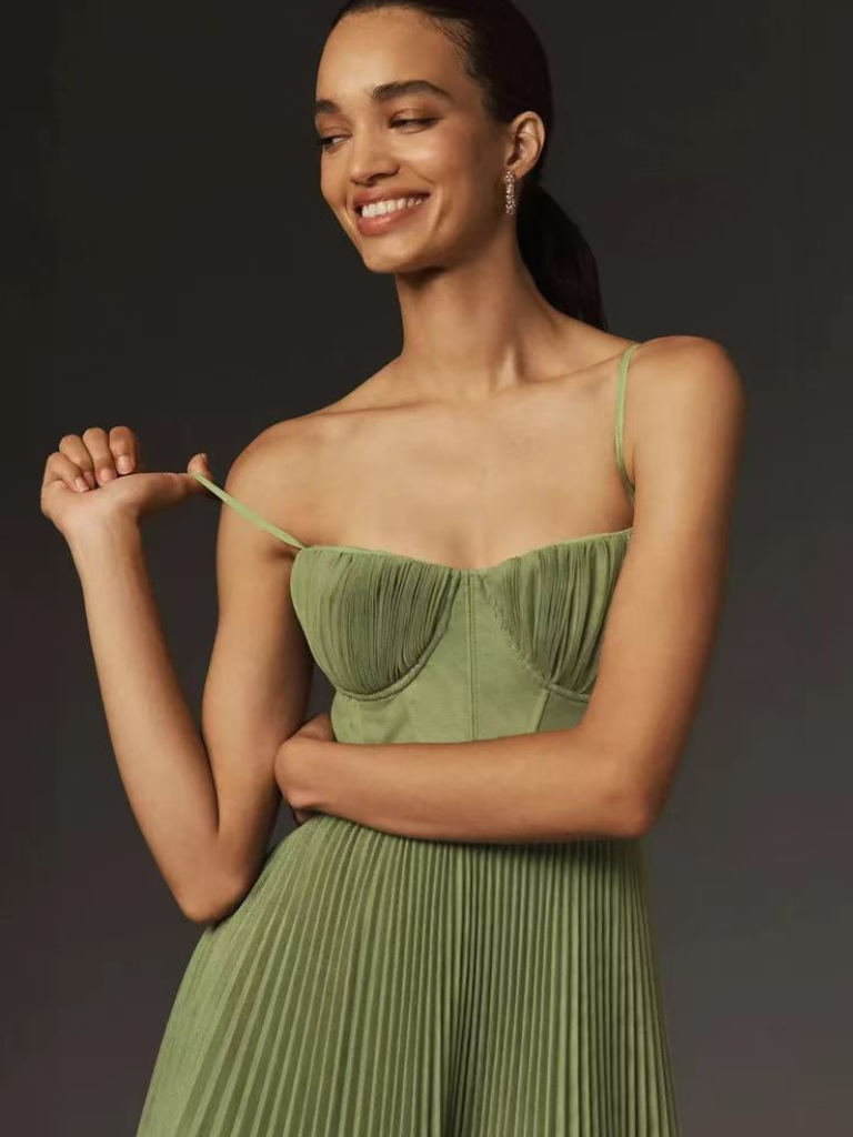 Bustier Pleated Tulle Fit & Flare Midi Dress