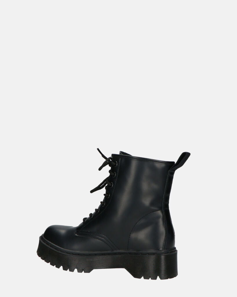 MENNY - Lace-Up Ankle Combat Boots In Black Eco-Leather