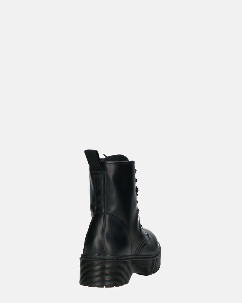 MENNY - Lace-Up Ankle Combat Boots In Black Eco-Leather