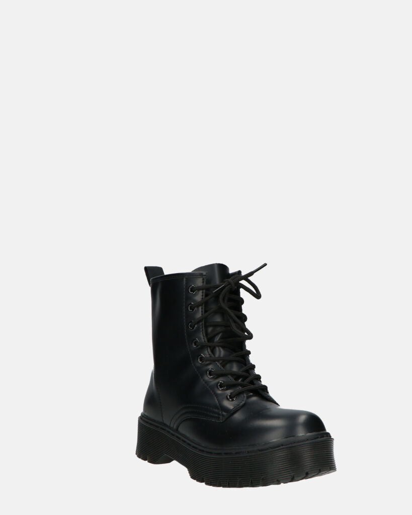 MENNY - Lace-Up Ankle Combat Boots In Black Eco-Leather