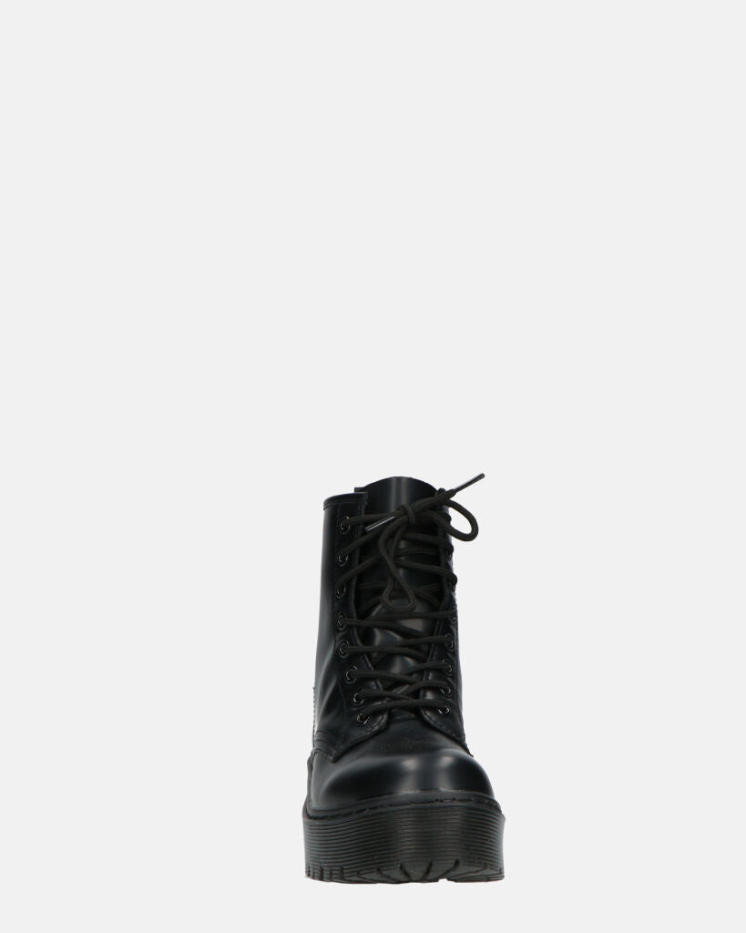 MENNY - Lace-Up Ankle Combat Boots In Black Eco-Leather