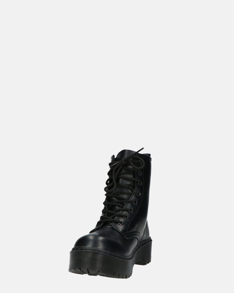 MENNY - Lace-Up Ankle Combat Boots In Black Eco-Leather